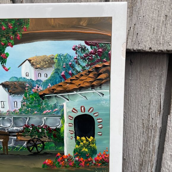 Mexican Tile Oil Paintings Lot of 2 Los Cabos Oceanside Vineyard - Picture 8 of 11